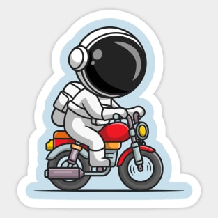 Cute Astronaut Riding Motorcycle Cartoon Sticker